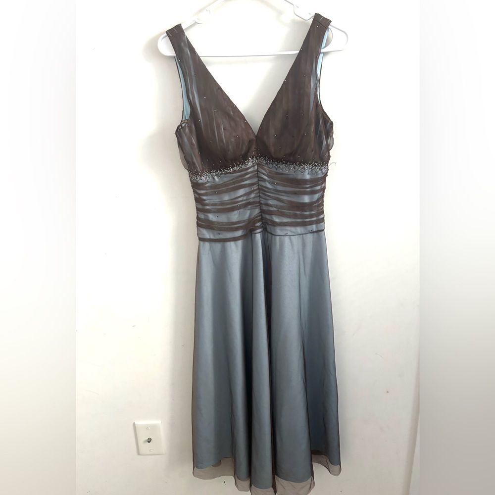 Y2K Beaded Mesh Satin Dress V-Neck Prom Dress Coquette Babydoll Sz 10 Whimsigoth